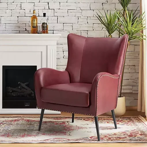 Kirklands Home Accent Chairs|Burgundy Faux Leather Accent Chair Red