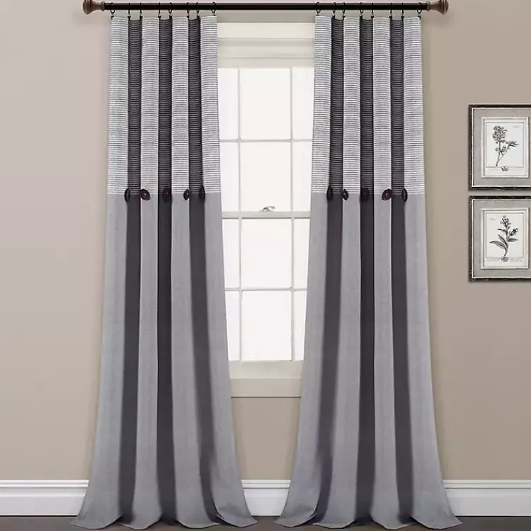 Kirklands Home Curtains & Drapes|Buttons and Stripes Curtain Panel Set, 84 in. Gray