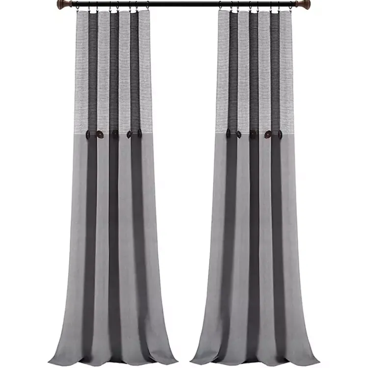 Kirklands Home Curtains & Drapes|Buttons and Stripes Curtain Panel Set, 84 in. Gray