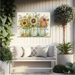 Kirklands Home Outdoor Wall Decor|Buzzing Bouquets Outdoor Canvas Art Print Multi