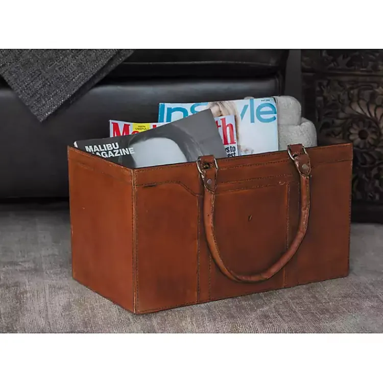 Sale Camel Rustic Leather Magazine Rack Basket Baskets & Boxes