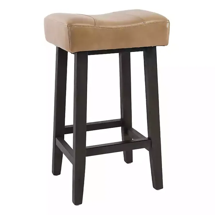 Kirklands Home Bar Stools & Counter Height Stools|Camel Wood and Leather Backless Stool Tan