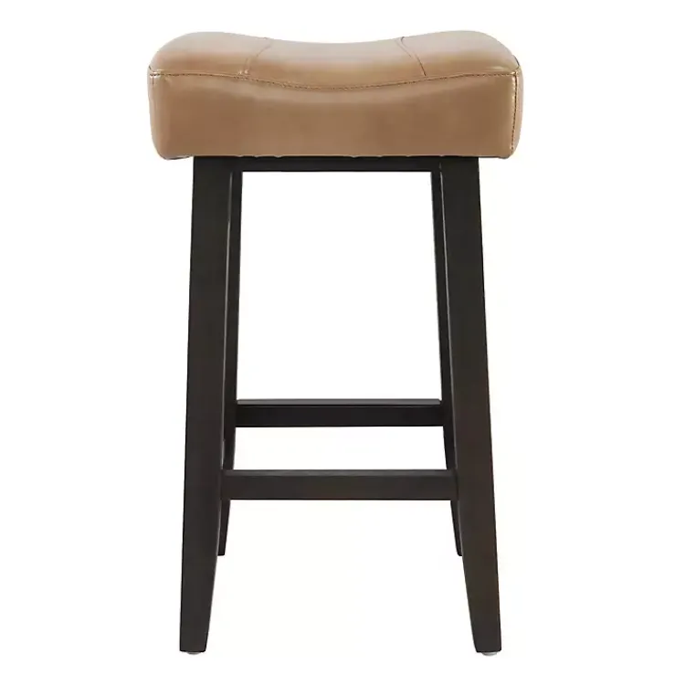Kirklands Home Bar Stools & Counter Height Stools|Camel Wood and Leather Backless Stool Tan