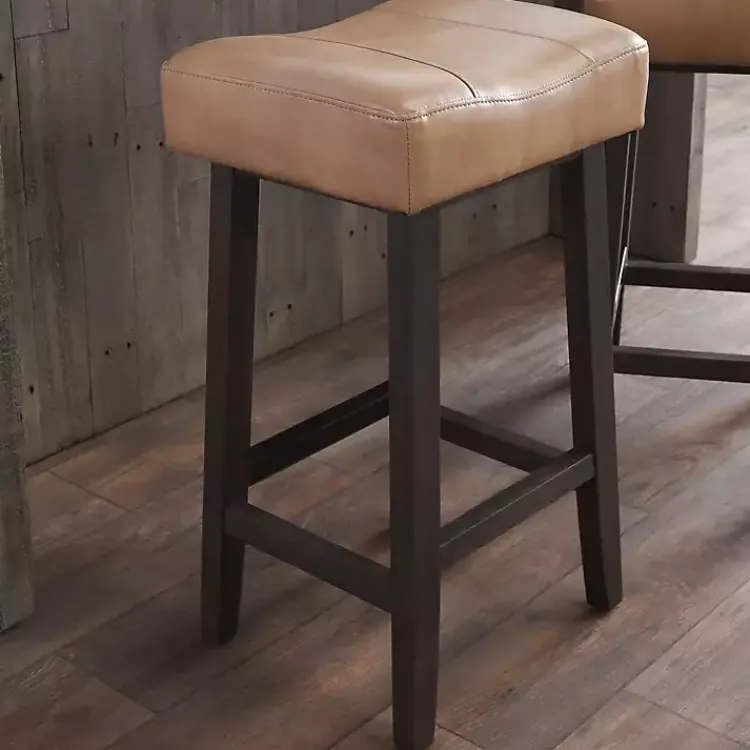 Kirklands Home Bar Stools & Counter Height Stools|Camel Wood and Leather Backless Stool Tan