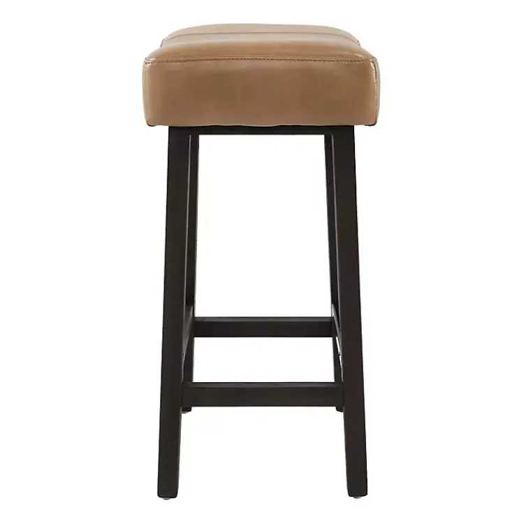Kirklands Home Bar Stools & Counter Height Stools|Camel Wood and Leather Backless Stool Tan
