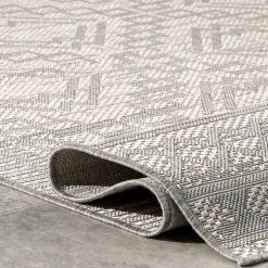 Kirklands Home Outdoor Rugs|Cammie Gray Moroccan Geometric Outdoor Rug, 5x8