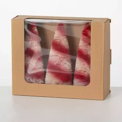 Sale Candy Cane Bottle Brush Christmas Trees, Set of 3 Christmas Decorations