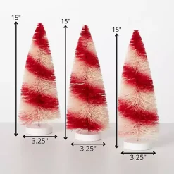 Sale Candy Cane Bottle Brush Christmas Trees, Set of 3 Christmas Decorations