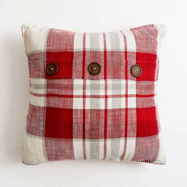 Outlet Candy Cane Plaid Button Pillow Christmas Pillows