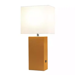 Kirklands Home Table Lamps|Caramel Faux Leather Charging Table Lamp Tan