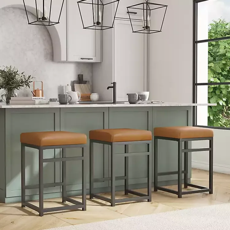 Kirklands Home Bar Stools & Counter Height Stools|Caramel Faux Leather Upholstered Counter Stool Tan