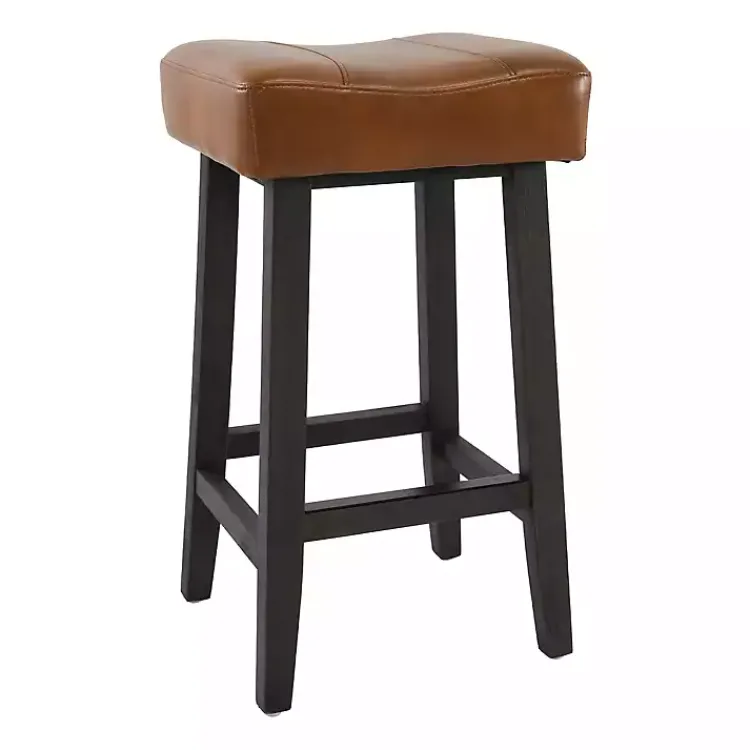 Kirklands Home Bar Stools & Counter Height Stools|Caramel Wood and Faux Leather Backless Stool Brown