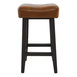 Kirklands Home Bar Stools & Counter Height Stools|Caramel Wood and Faux Leather Backless Stool Brown