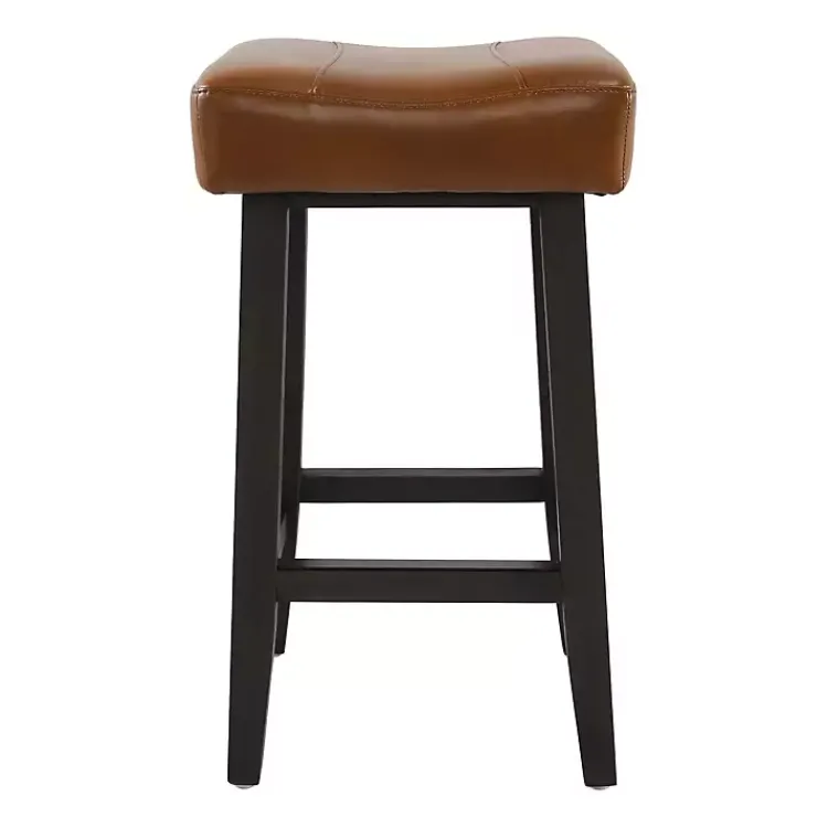 Kirklands Home Bar Stools & Counter Height Stools|Caramel Wood and Faux Leather Backless Stool Brown