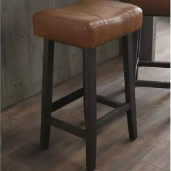 Kirklands Home Bar Stools & Counter Height Stools|Caramel Wood and Faux Leather Backless Stool Brown