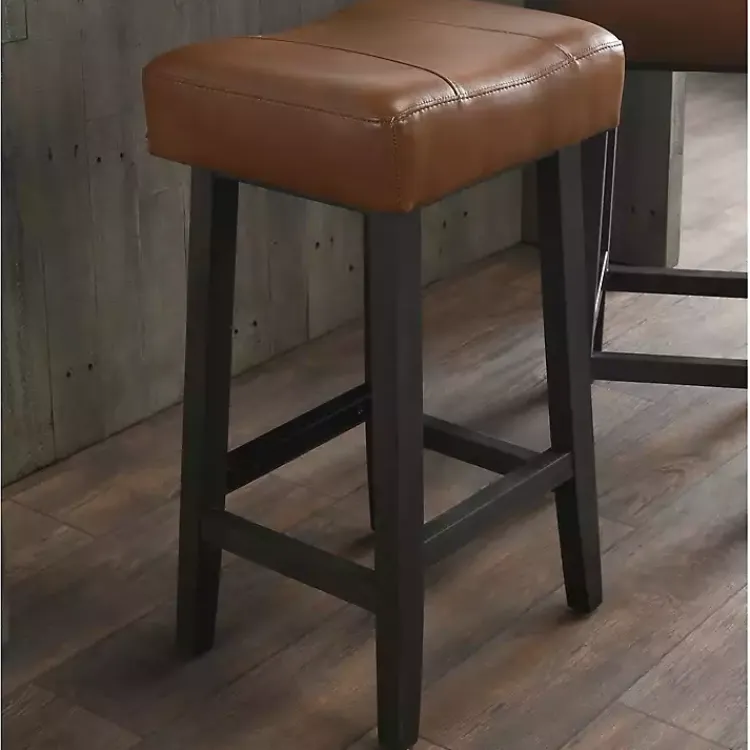 Kirklands Home Bar Stools & Counter Height Stools|Caramel Wood and Faux Leather Backless Stool Brown