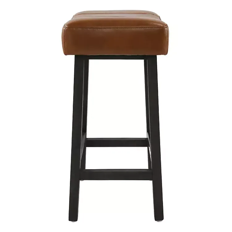 Kirklands Home Bar Stools & Counter Height Stools|Caramel Wood and Faux Leather Backless Stool Brown