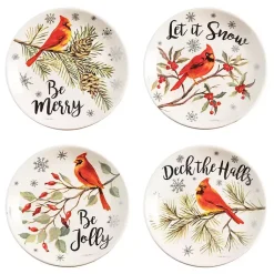 Kirklands Home Serving & Entertaining|Cardinal Christmas Ceramic Plates, Set of 4
