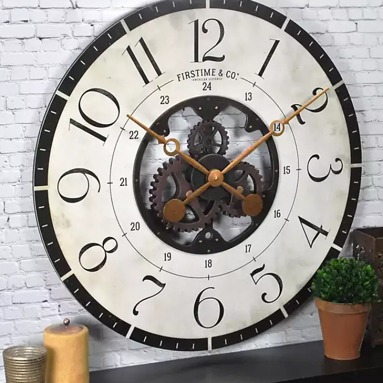 Kirklands Home Clocks|Carlisle Gears Wooden Wall Clock White