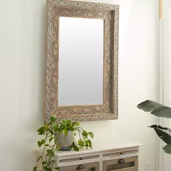 Kirklands Home Decorative Mirrors|Carved Floral Mango Wood Mirror