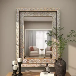 Kirklands Home Decorative Mirrors|Carved Floral Mango Wood Mirror