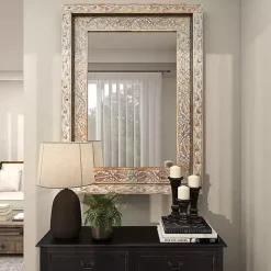 Kirklands Home Decorative Mirrors|Carved Floral Mango Wood Mirror