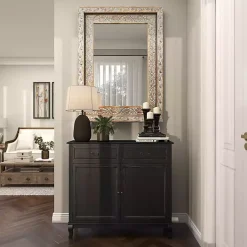 Kirklands Home Decorative Mirrors|Carved Floral Mango Wood Mirror