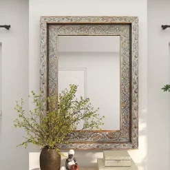 Kirklands Home Decorative Mirrors|Carved Floral Mango Wood Mirror