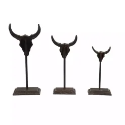 Discount Carved Iron Bullhead Statues, Set of 3 Statues & Figurines