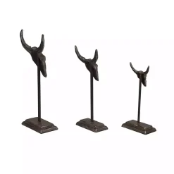 Discount Carved Iron Bullhead Statues, Set of 3 Statues & Figurines
