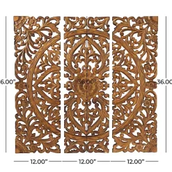 Kirklands Home Wall Plaques|Carved Mahogany 3-pc. Triptych Wall Panels Gold
