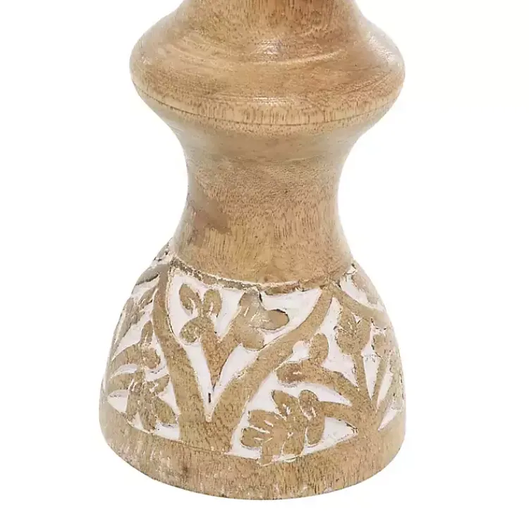 Best Carved Mango Wood Pillar Candle Holders, Set of 3 Candle Holders