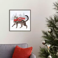 Cat with Red Scarf Christmas Canvas Wall Plaque Christmas Art & Wall Decor