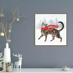 Cat with Red Scarf Christmas Canvas Wall Plaque Christmas Art & Wall Decor
