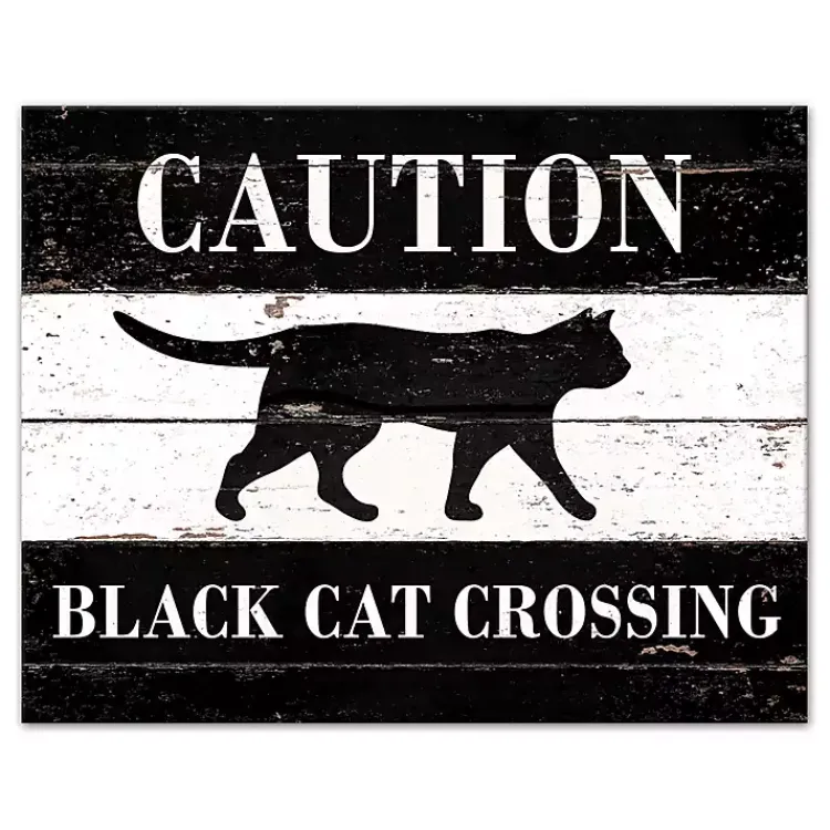 Online Caution Black Cat Crossing Halloween Canvas Print Halloween
