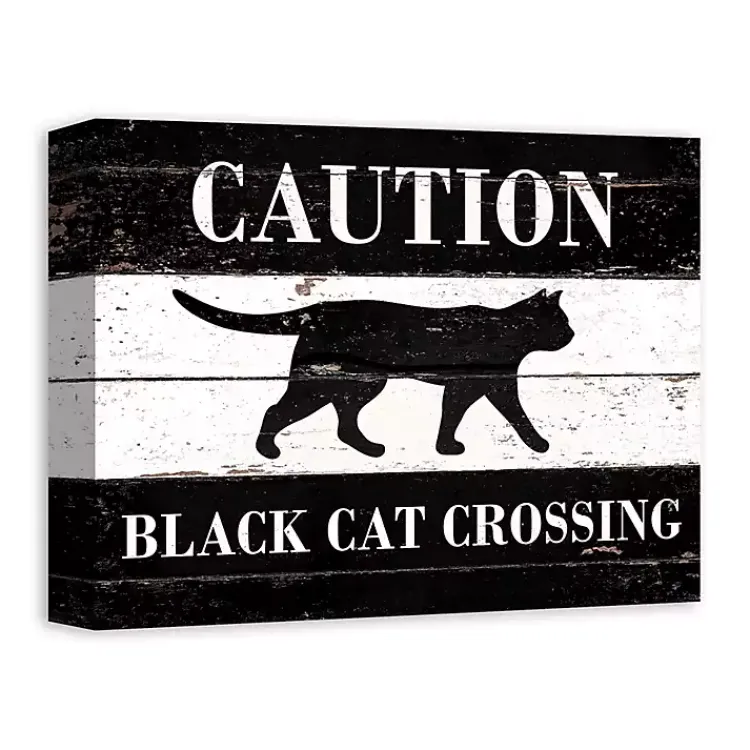 Online Caution Black Cat Crossing Halloween Canvas Print Halloween