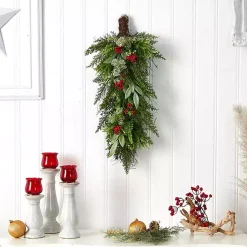 New Cedar and Eucalyptus Berry Teardrop Swag Christmas Wreaths