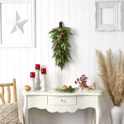 New Cedar and Eucalyptus Berry Teardrop Swag Christmas Wreaths