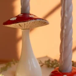 New Ceramic Mushroom Taper Candle Holders, Set of 2 Candle Holders