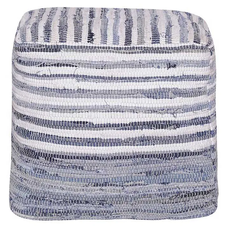 Hot Chambray Woven Stripe Cotton Pouf Poufs & Floor Cushions