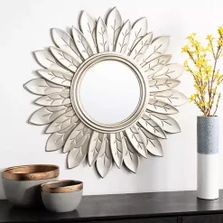 Kirklands Home Decorative Mirrors|Champagne Gold Round Flower Alba Wall Mirror