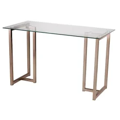 Kirklands Home Office Furniture|Champagne Iron and Glass Desk Gold