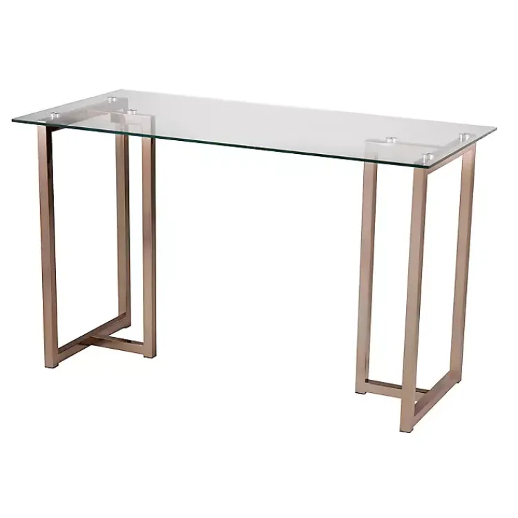 Kirklands Home Office Furniture|Champagne Iron and Glass Desk Gold