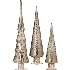 Discount Champagne Mercury Glass Christmas Trees, Set of 3 Christmas Decorations