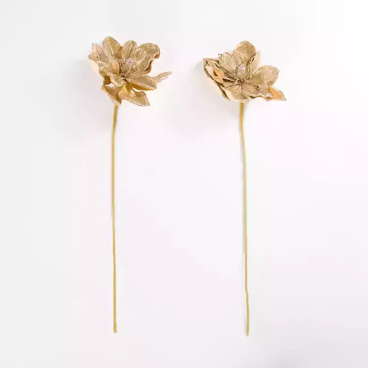 Clearance Champagne Sequin Magnolia Picks, Set of 2 Christmas Tree Decorations