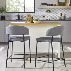 Kirklands Home Bar Stools & Counter Height Stools|Charcoal and Black Curved Counter Stools, Set of 2 Gray