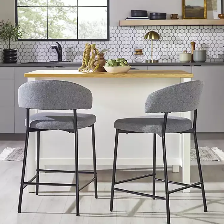 Kirklands Home Bar Stools & Counter Height Stools|Charcoal and Black Curved Counter Stools, Set of 2 Gray