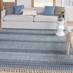 Kirklands Home Area Rugs|Charcoal and Blue Stripes Fringe Area Rug, 7x10