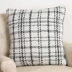 Sale Charcoal and White Boucle Plaid Pillow Pillows