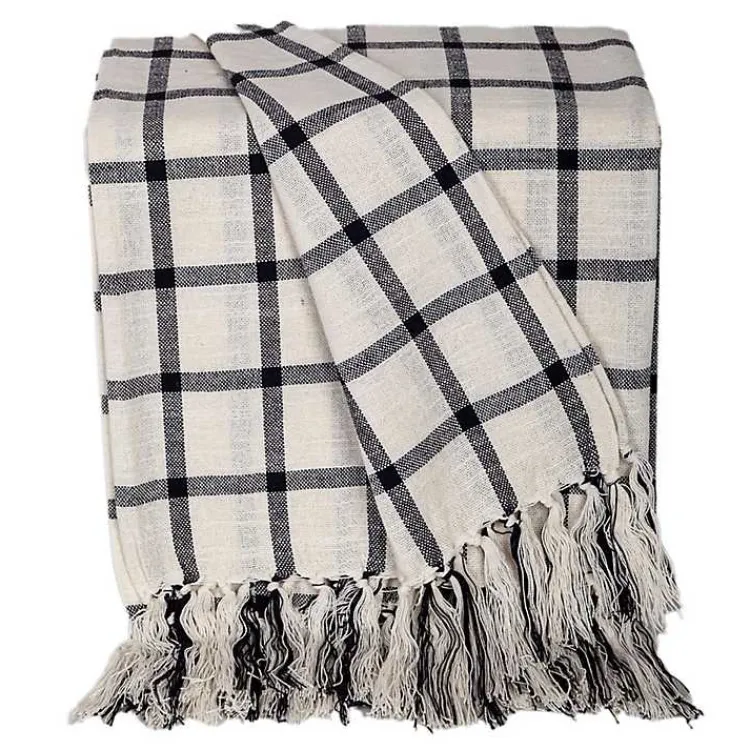 Discount Charcoal and White Plaid Tassel Throw Blankets & Throws